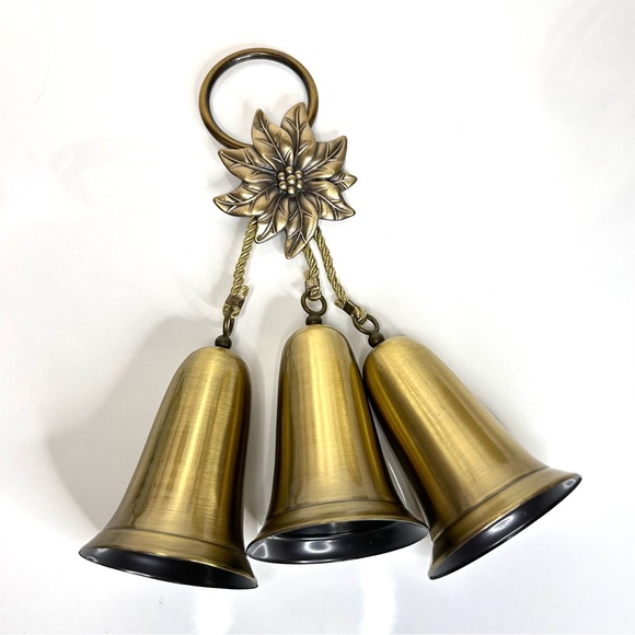 Christmas Brass Poinsettia And 3 Bells Decor - Picture 7 of 9